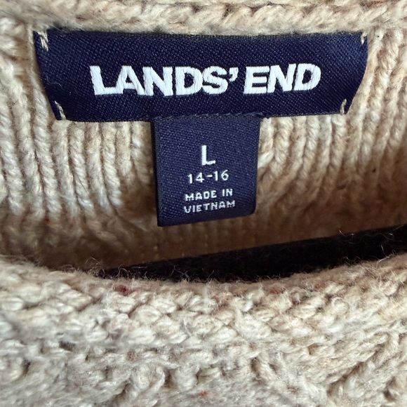 Lands’ End Chunky Cable Knit Sweater Oatmeal Cozy Pullover Women’s L - Picture 2 of 3